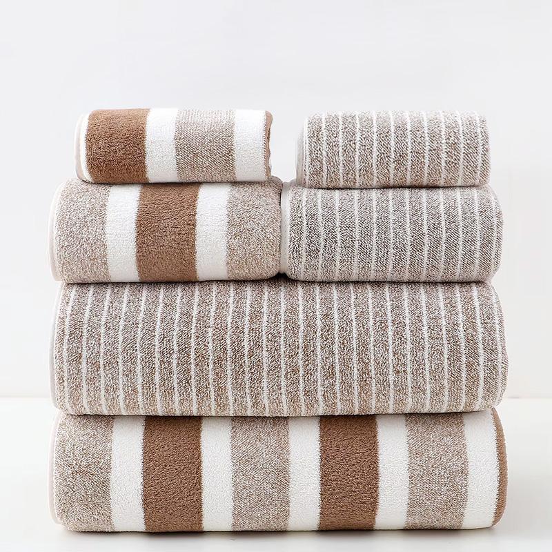 6 pcs Striped Towels Set Quick Dry Absorbent Bathroom Towels - 2 Bath Towels 2 Face Towels And 2 Washcloths