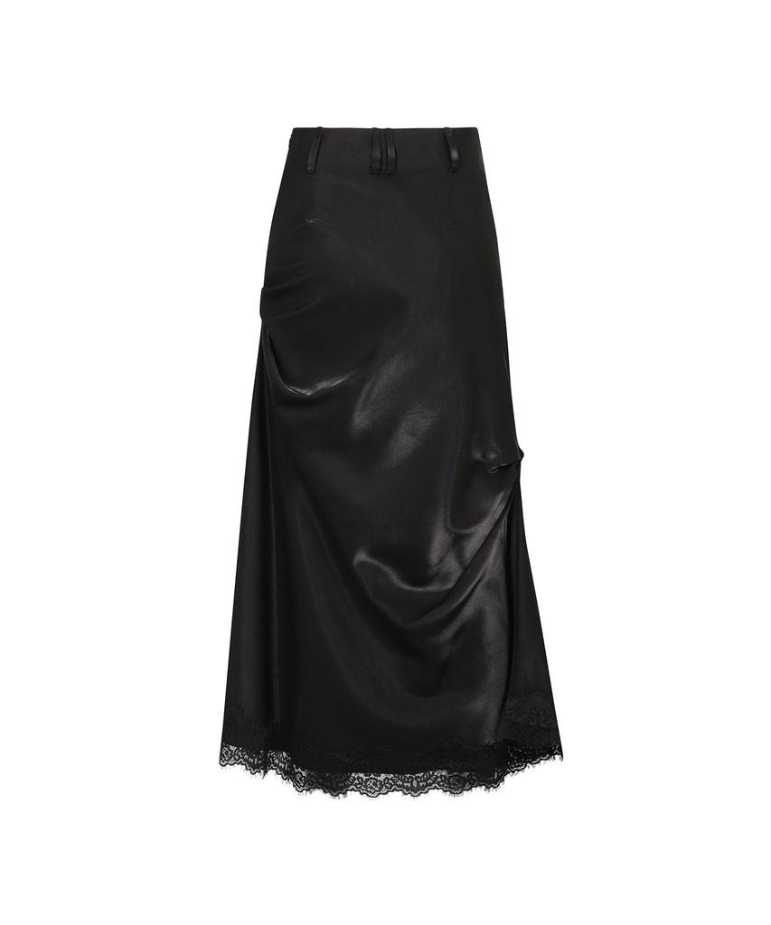 Three To Eighty Lace Shirring Long Skirt Black