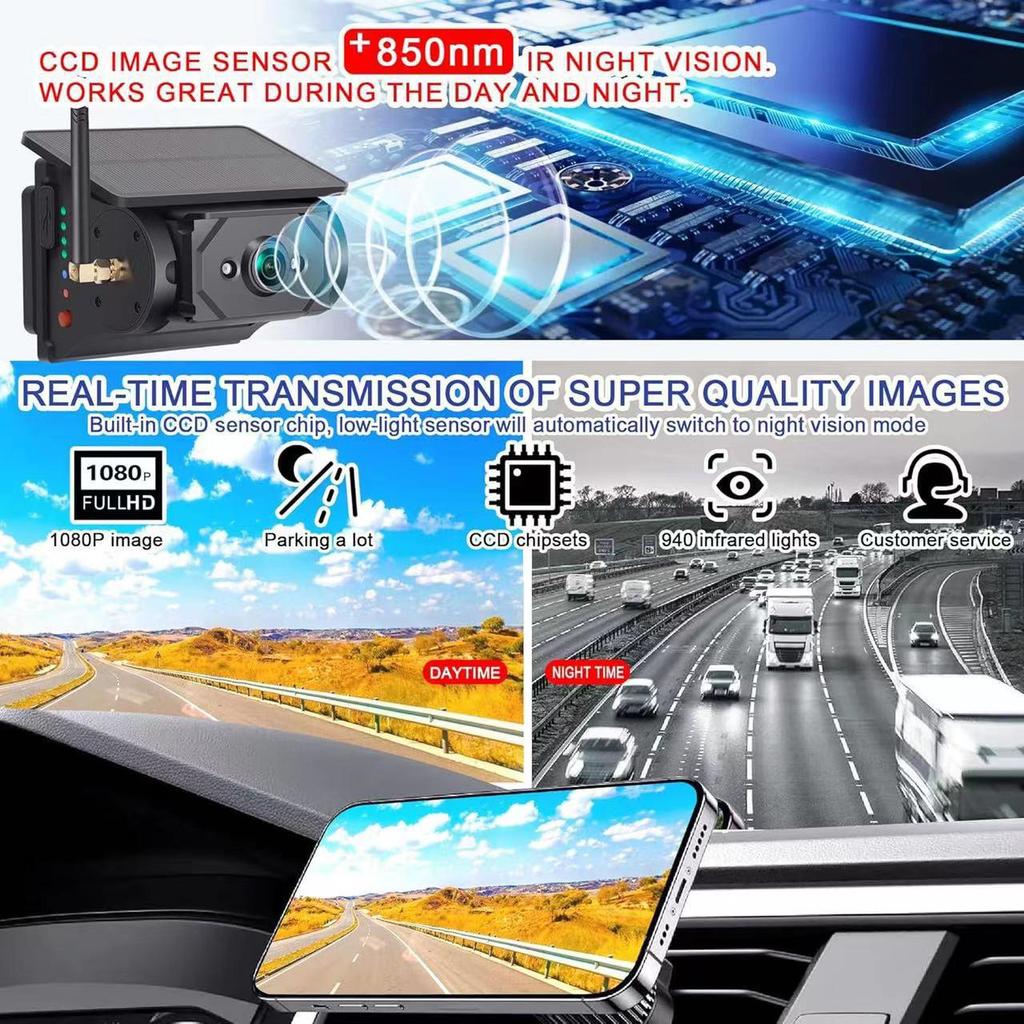 Wireless Solar-Powered Reversing Camera with Mobile App Connectivity