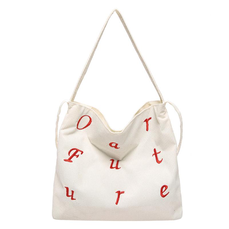 

Winter corduroy bag large capacity lazy handbag student casual shoulder bag printed letter tote bag білий