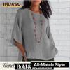 Women's Fashion Casual Solid Color Print 3/4 Sleeves O-Neck Blouses & Shirts