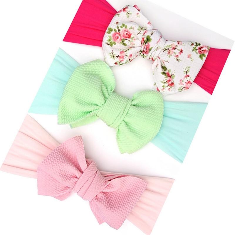3 Pcs/Set Baby Girl Headband Soft Nylon Bows Elastic Headbands Hair Bands For Kids Newborn Turban Infant Baby Hair Accessories