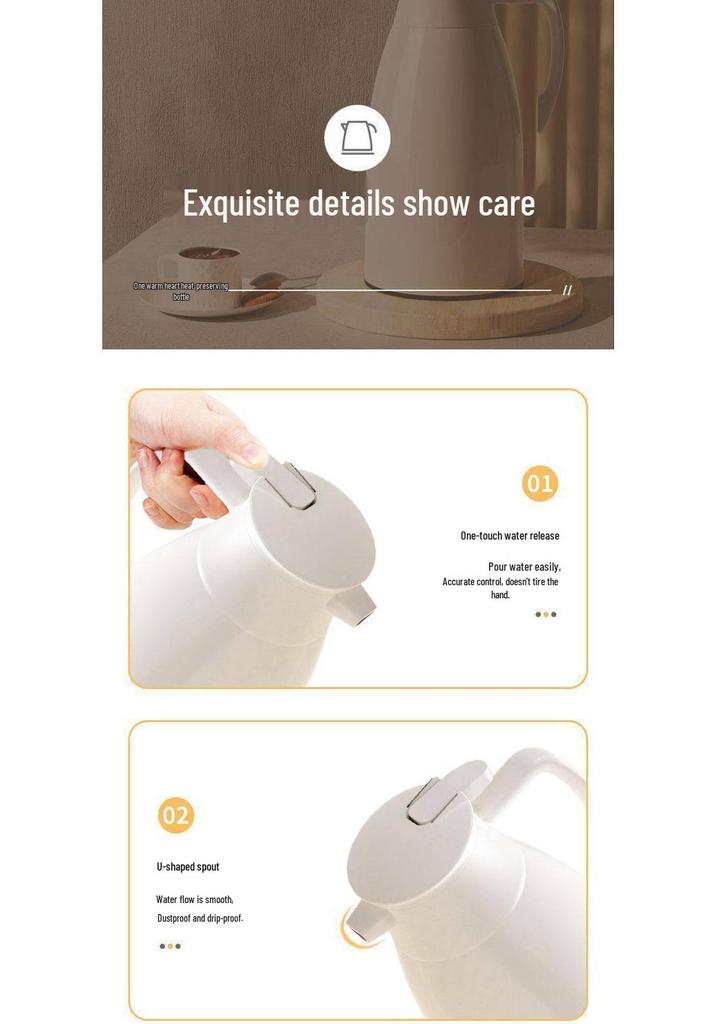 Glass-Lined Thermos Flask: Insulated Large-Capacity Hot Water & Tea Kettle for Home