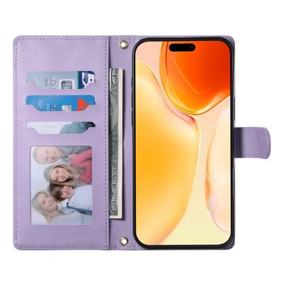 Etui na iPhone 17 Pikowanie w romby Portfel Stojak Skórzane etui na telefon z długim/krótkim paskiem