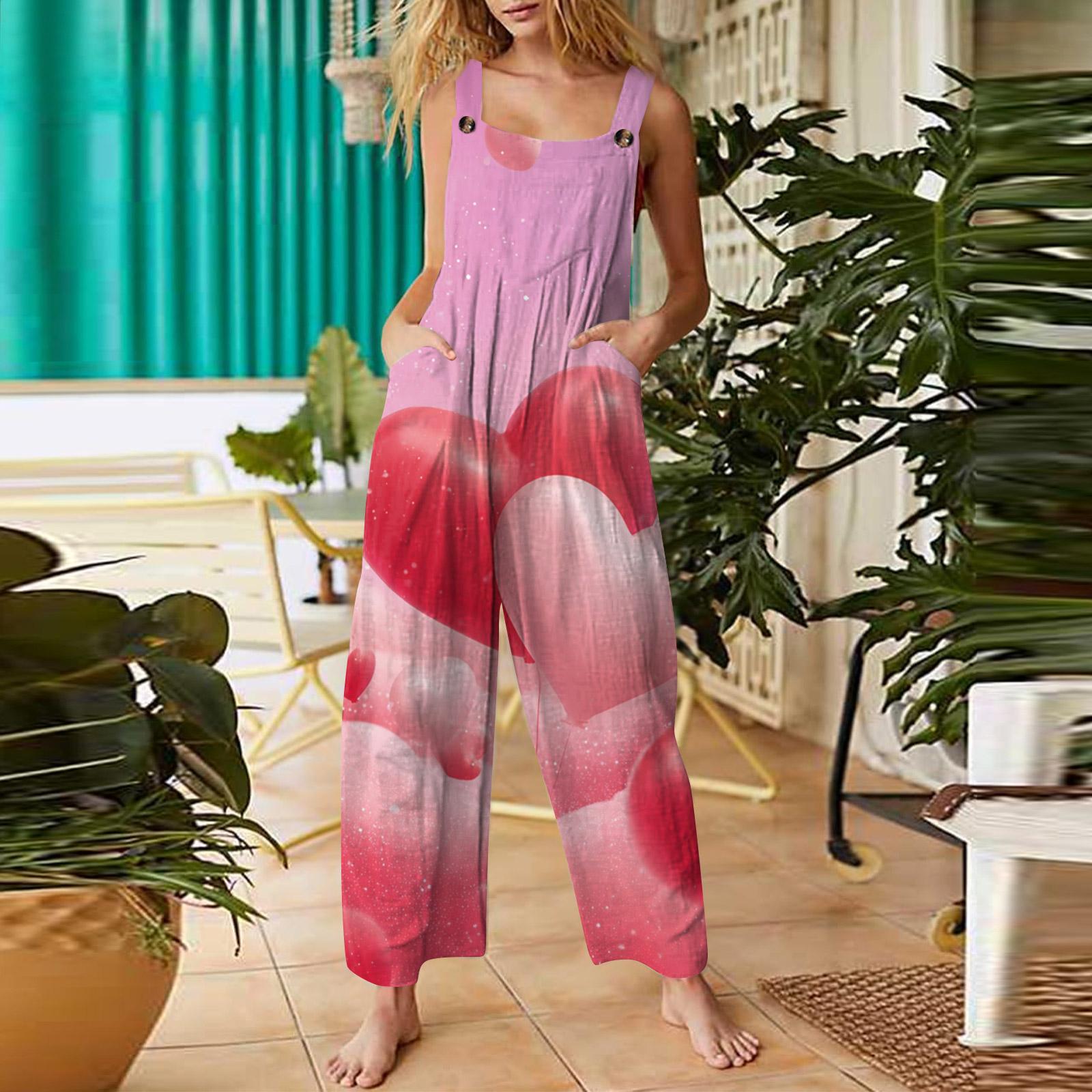 

Жіночий повсякденний комбінезон без рукавів з принтом до Дня Святого Валентина, бавовняний ромпер XXXL