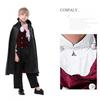 Boys Vampire Costume Set Black Red Cape Formal Outfit Halloween Party Stage Performance