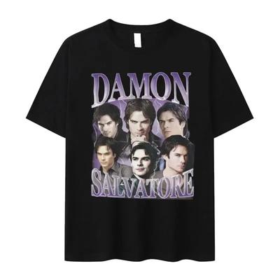 Camiseta con Patrón de Damon Salvatore Ian Somerhalder Serie de Televisión para Mujer Moda Gótica Retro Camiseta Oversize para Ropa Urbana de Mujer