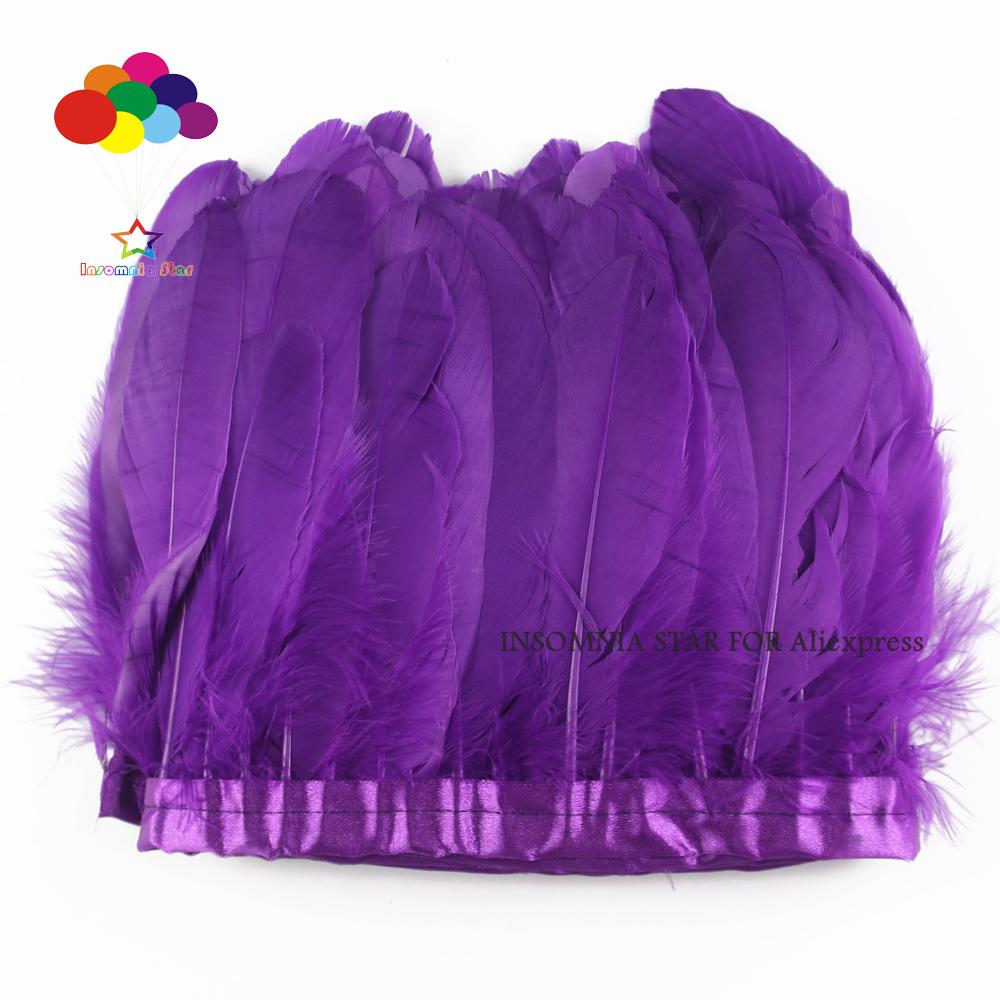 Feather2 Meter/pack Goose Feather Fringe Trim On Satin Header 6"- 8" In /15-20 Cm Width