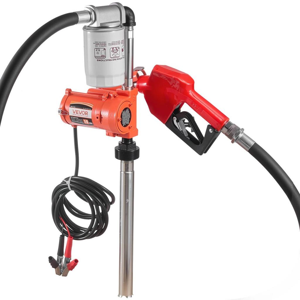 Fuel Transfer Pump, 12V DC 40 L/min, Portable Diesel Transfer Pump Kit, with Auto Shut-Off Nozzle, Discharge Hose, Overheat Protection, Power Cable,