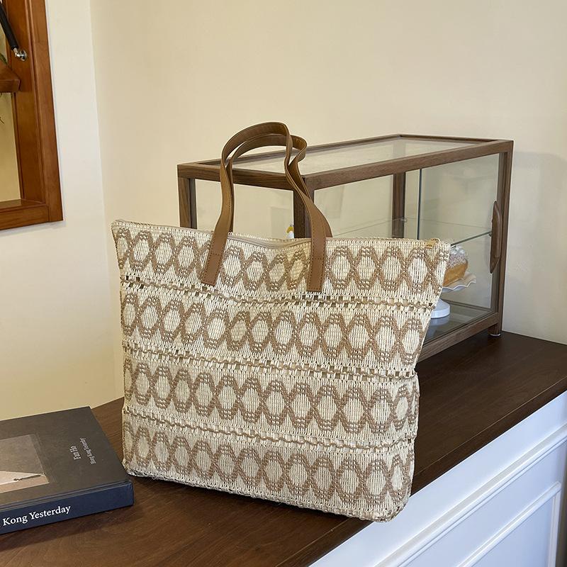 Ethnic Style Woven Bag Large-capacity Pattern Canvas Bag Student Hand-held New Korean Version Tote Bag Commuter Tote Bag