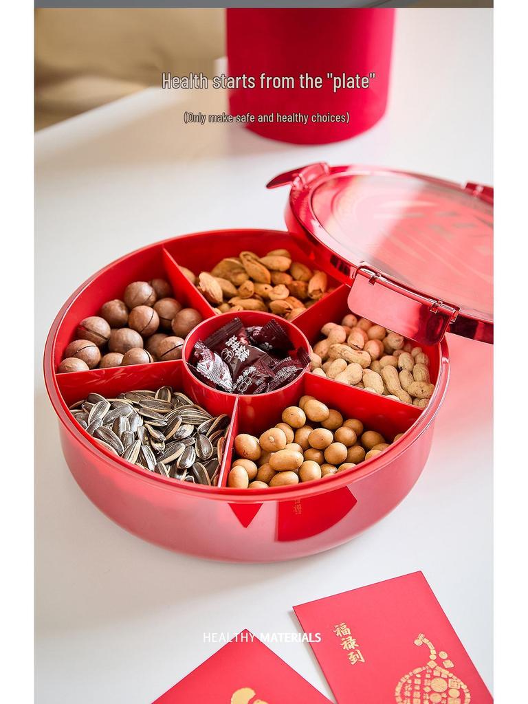 New Year Dried Fruit & Candy Tray: Sealed Wedding, Living Room, or Coffee Table Snack Box with Sunflower Seed Storage