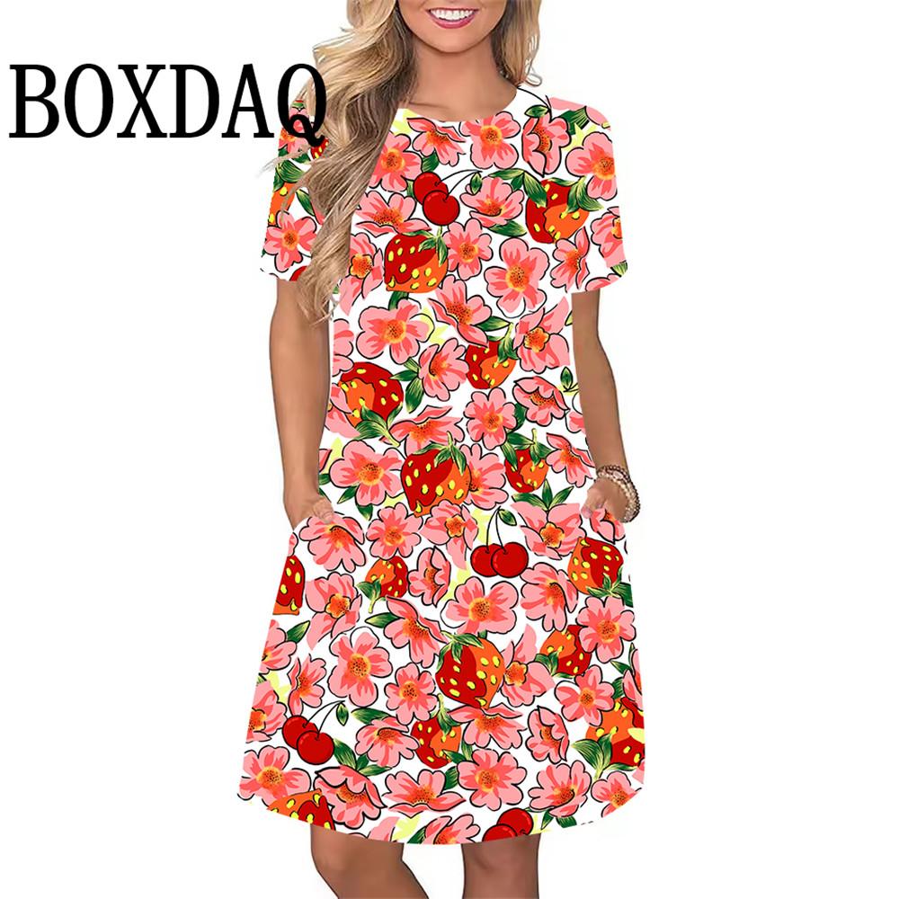 Women's Dresses Sweet Lemon Floral Print A-Line Dresses Plus Size Female Summer Loose Pocket Dress Sundress Beach Style