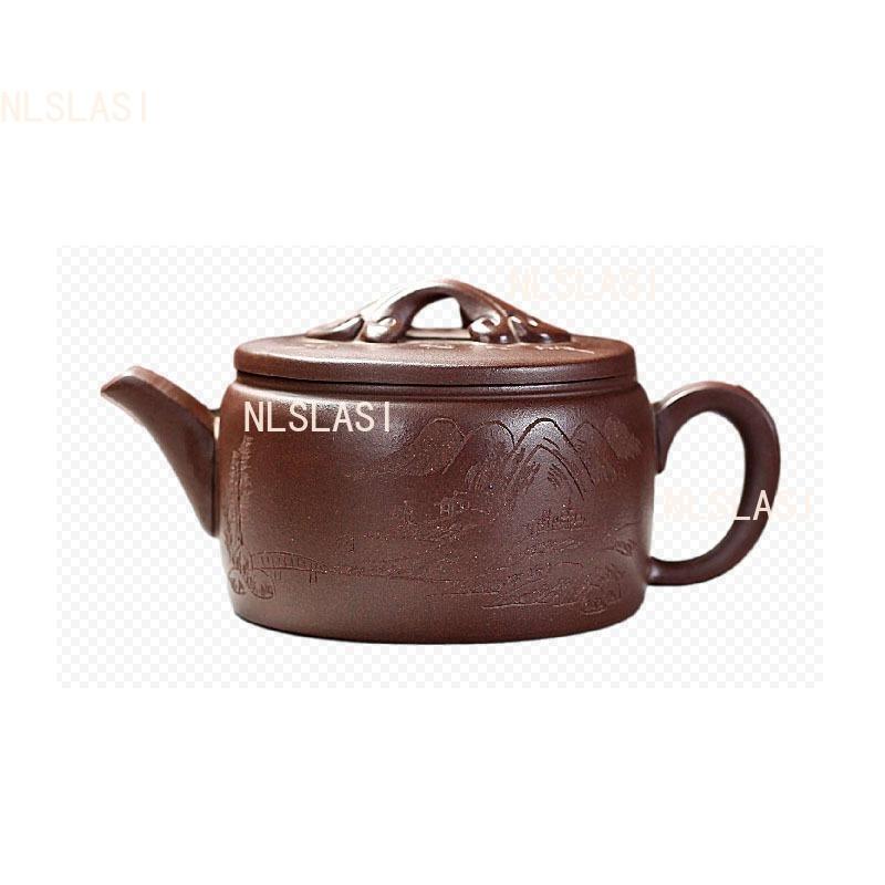 250ml Yixing Hanwa Pot Chinese Landscape Purple Clay Teapot Home Guest Carving Red Robe Teapot Kung Fu Tea Set Accessories