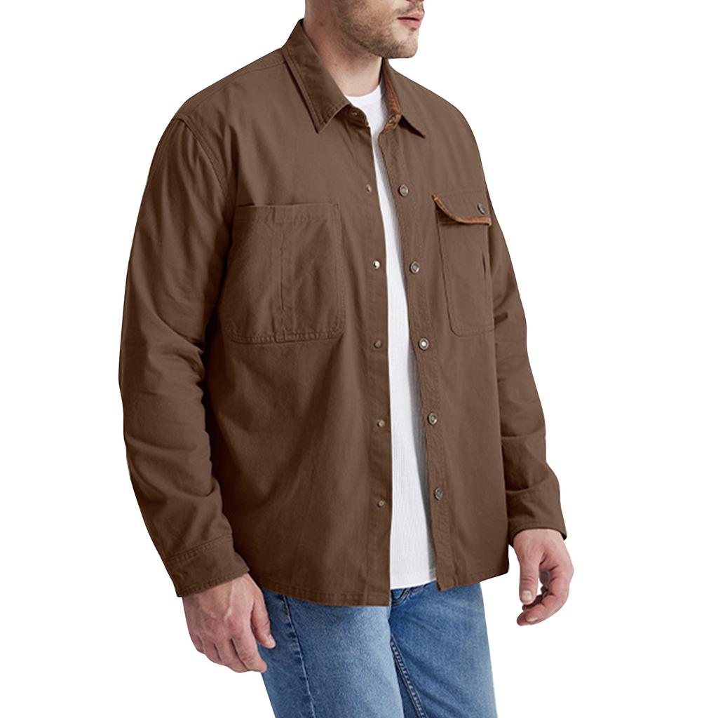Men's Solid Pocket Work Shirt Men's Casual Fashion Trucker Shirt