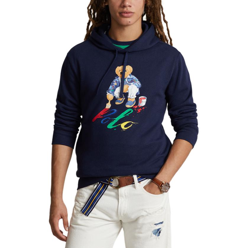 Polo Ralph Lauren Ss24 Beer Letter Patroon Hooded Lange Mouw Sweatshirt Heren sweatshirt Marineblauw MNPOKNI16823449-410