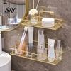Bathroom Clutter Organizer Adhesive Storage Rack Wall Mounted Large Capacity Stable Load-bearing with Hollow Drainage Anti-Rust for Kitchen