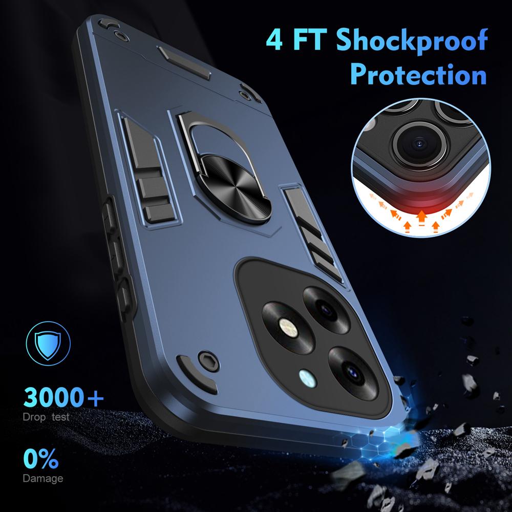 KEYSION Shockproof Armor Case for Itel S23+ Soft Silicone+PC Camera Protection Ring Stand Phone Back Cover for Itel S23 Plus