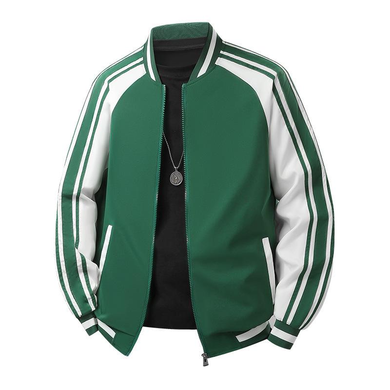 Men's Color Blocked Ribbon Style Men's Casual Jacket, Thin Baseball Jacket