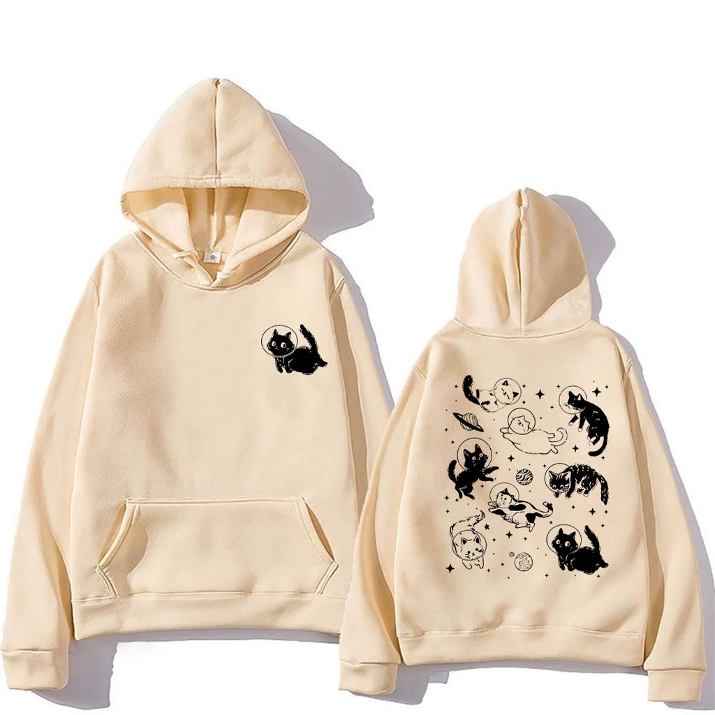 Cats in Space Hoodie Men Women Funny Cat streetwear Fleece Retro Kitten Trendy Sweatshirts Unisex Long sleeve Aesthetic pullover