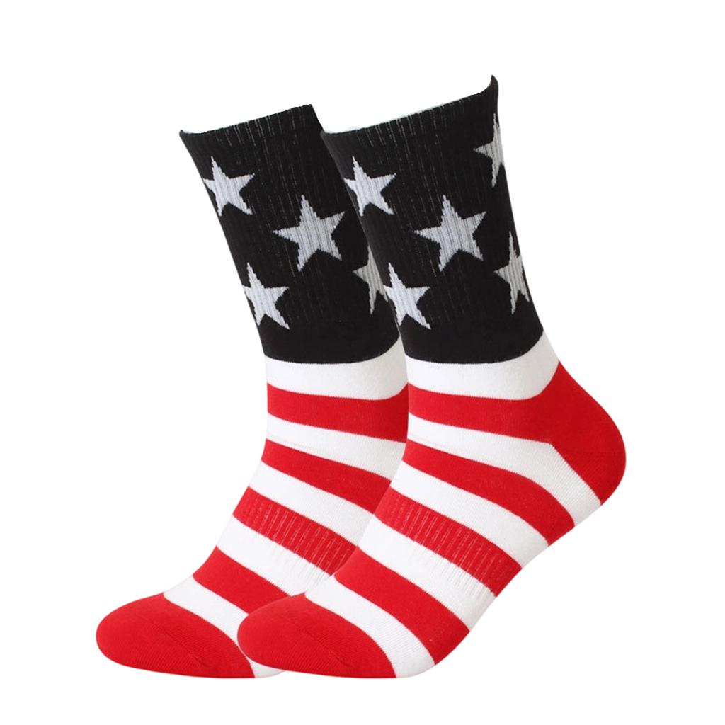 Herren Unabhängigkeitstag Flaggen Socken, Farbblock Streifen Mittelsocken