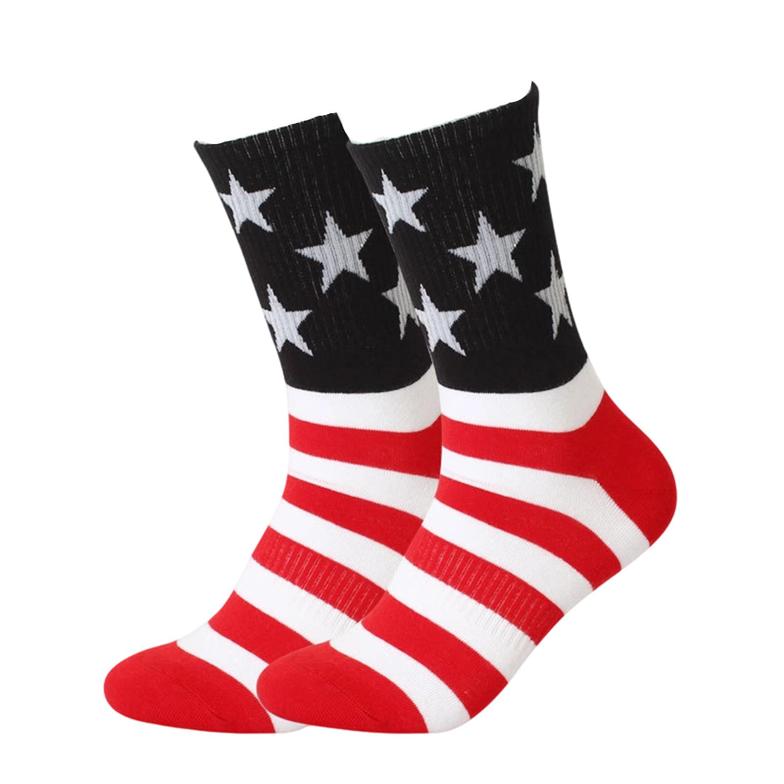 Men s Independence Day Flag Socks, Color Blocked Striped Middle Socks One Size