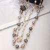 Korean Camellia Double Layerd Sweater Long Chain Pearl Necklace Pendant Jewelry for Women Party
