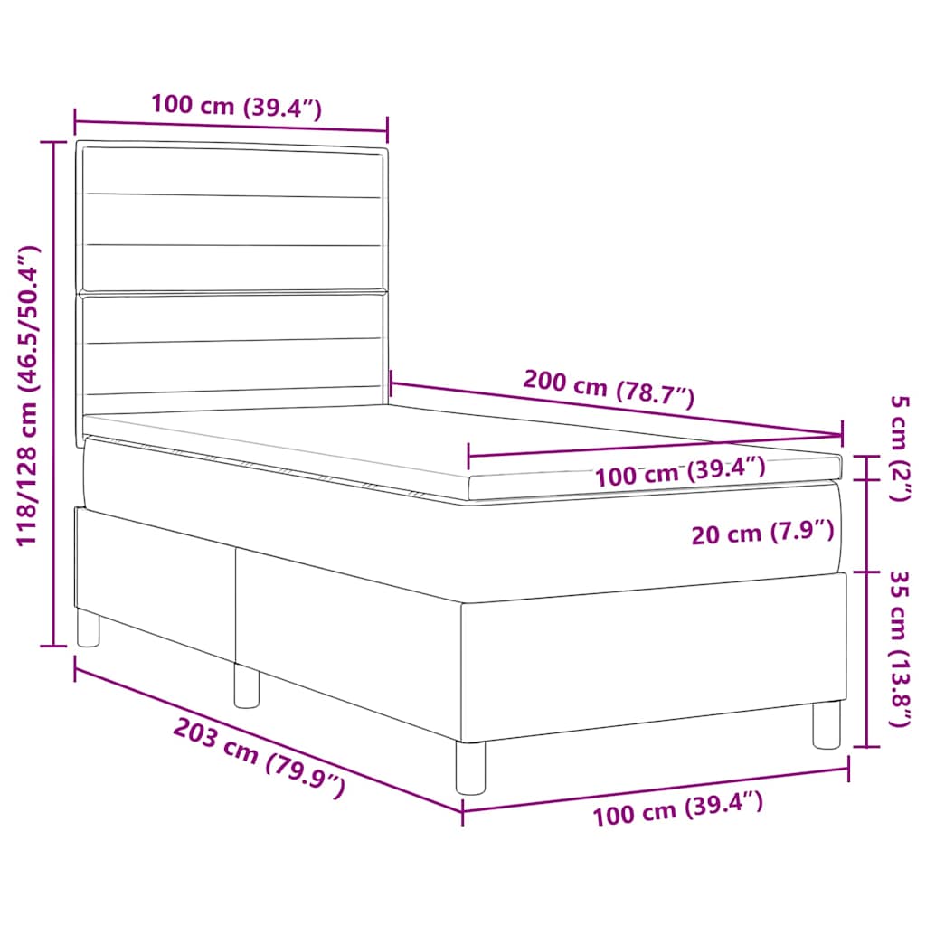 Box Spring Bed with Mattress and Headboard Blue 100 x 200 cm Fabric