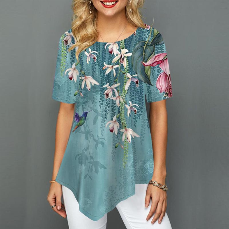 T-shirt da Donna a Manica Corta con Stampa Floreale Grafica Girocollo Top Lungo XS-8XL/Stampa 3D