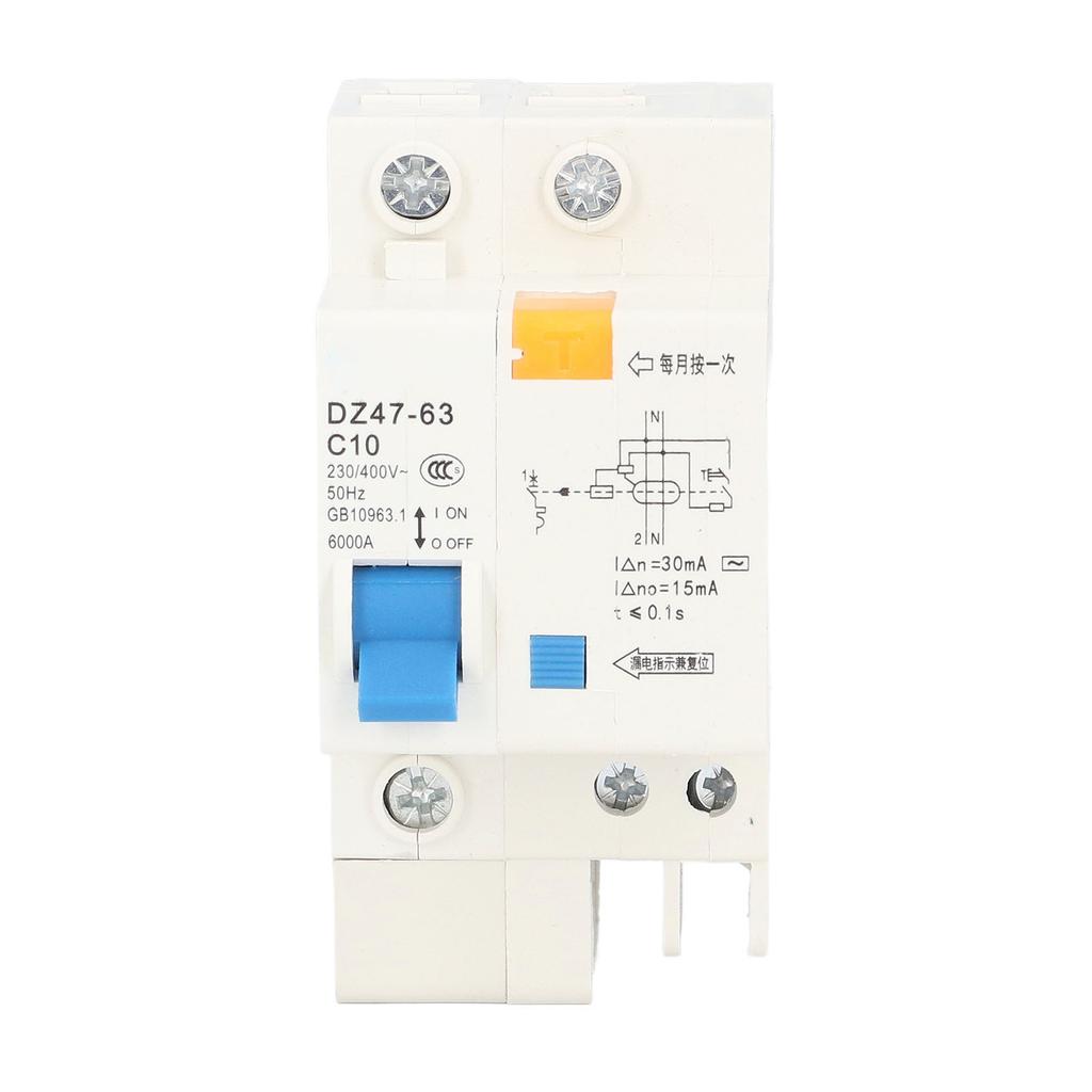 Circuit Breaker Mini MCB 1P+N 10A 230V 400V 30mA 6000A Breaking Capacity for Home