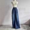 New Large Size Denim Wide-leg Pants for Women with High Waist Pocket Straight Loose Casual Pants