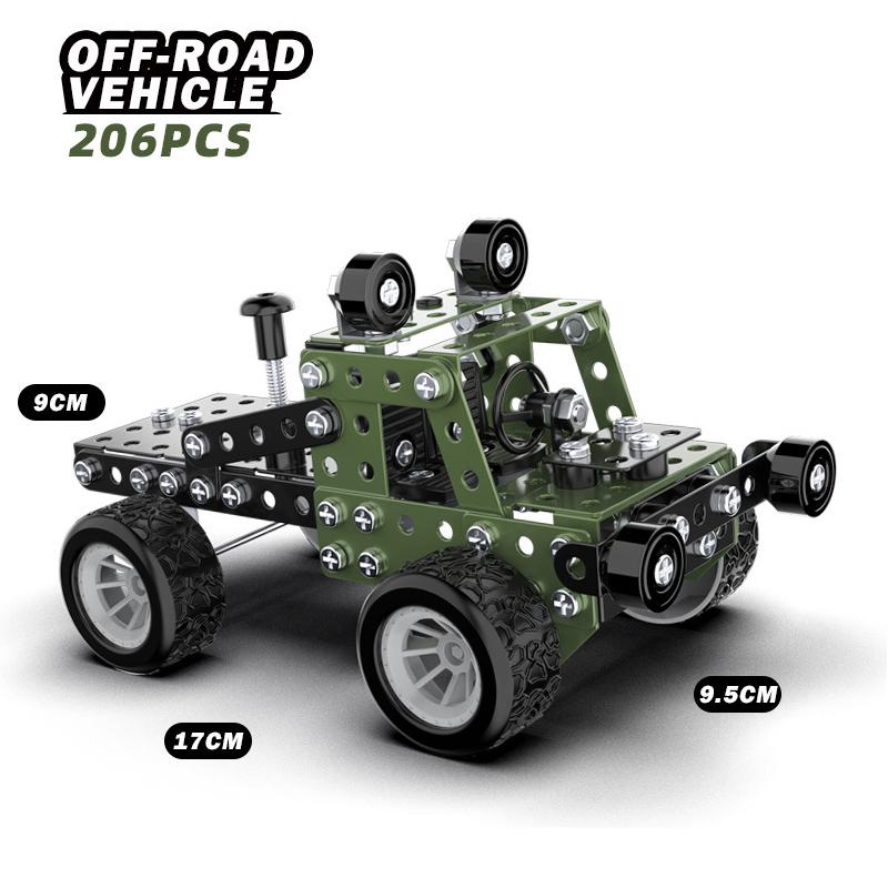 DIY Metal Building Block Assembly Model Off-road Vehicle Excavator Engineering Vehicle Set Simulation Screw Nut Car Toy For Boys