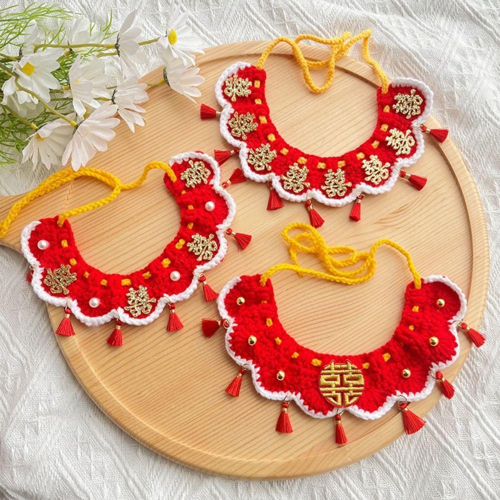 Schnürstil Katze Handgestrickter Schal Dekoratives Haustier Sabbertuch Neujahr Haustierhalsband Hochzeit