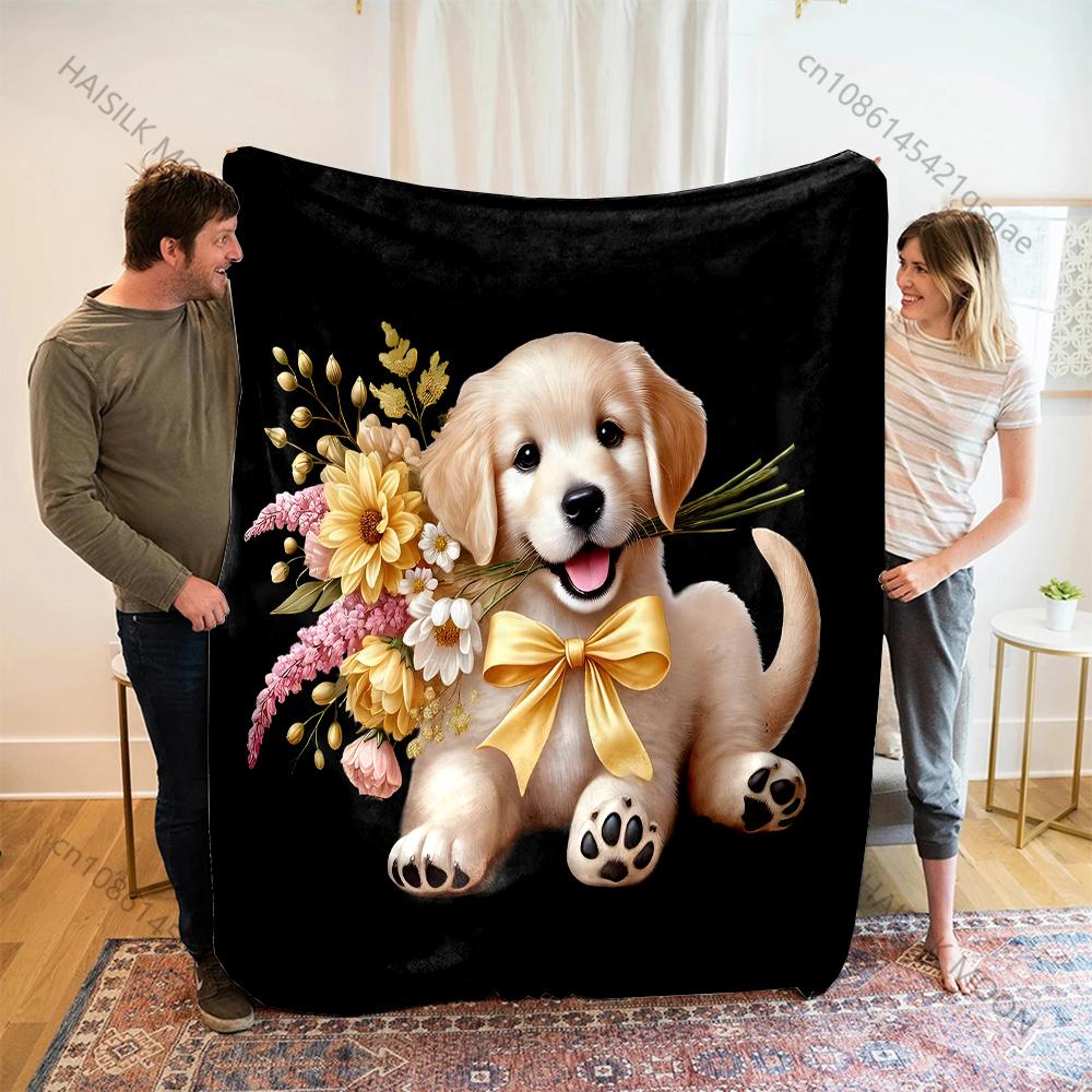 

Labrador Bouquet Print Blanket Warm Soft Fluffy Kids and Adults Sofa Bed Throw Blanket for Home Travel Camping Luxury Gifts 75x100cm