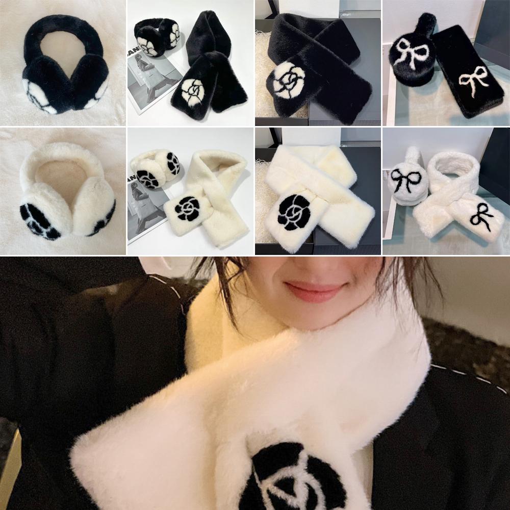 Camellia Warm Earmuffs Collar Shawl Neck Warmer Plush Fur Scarf New Ear Cover  Women