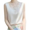 Summer Women's Silk Vest V-neck Mesh Splicing T-shirt Solid Colour Tops Sleeveless Vests