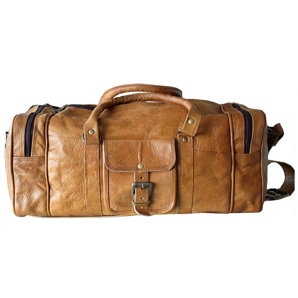 Men's Vintage Brown Large Leather Gym Weekend Luggage Travel Duffle Bag Handmade