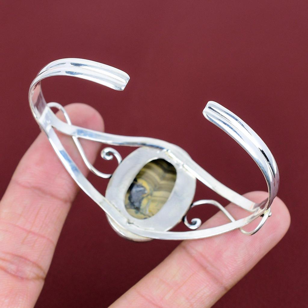 Schalenblende Cuff Bracelet Gemstone Bangle 925 Sterling Silver Bangle Unique Jewelry Adjustable Cuff Bracelet Handmade Bangle Gifts for Mom