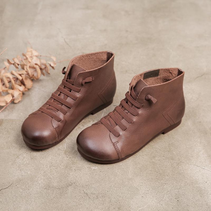 

Ботинки ручной работы с круглым носком, повседневные кожаные женские туфли на плоской подошве, короткие ботинки 40 кофейный