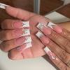 Custom Handmade Full Cover Long Artificial Finger Nail Art Stickers with Rhinestones ABS Material 24 Pcs/set Glue for Salon Use