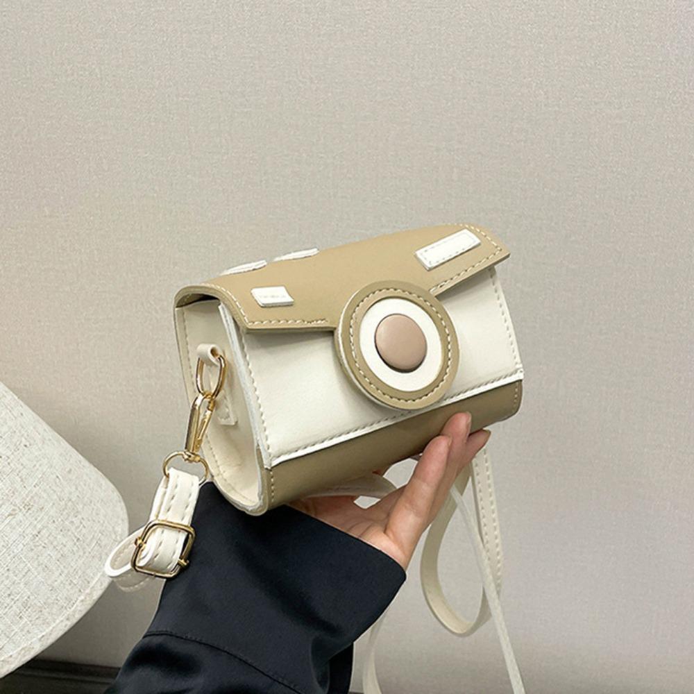 

Мини Сумка Через Плечо для Камеры ПУ Контрастный Цвет Сумка Кроссбоди Портативная Забавная Квадратная Сумка Вечеринка бежевый/хаки