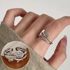 Korean S925 Silver Cross Military Flower Ring: Retro, Adjustable, Fashionable Hip-Hop Index Finger Design for Women.