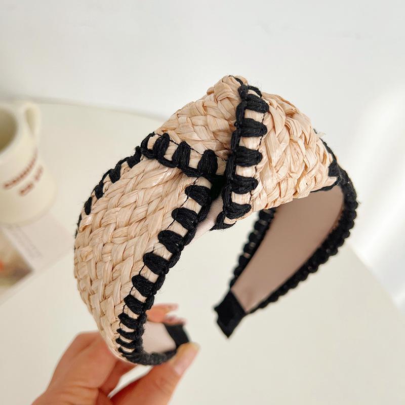 New Arrival Wide PU Headband Knit Hairband with Broad Edge Vintage Hair Accessory Trendy Knitted Hair Bands for Girls