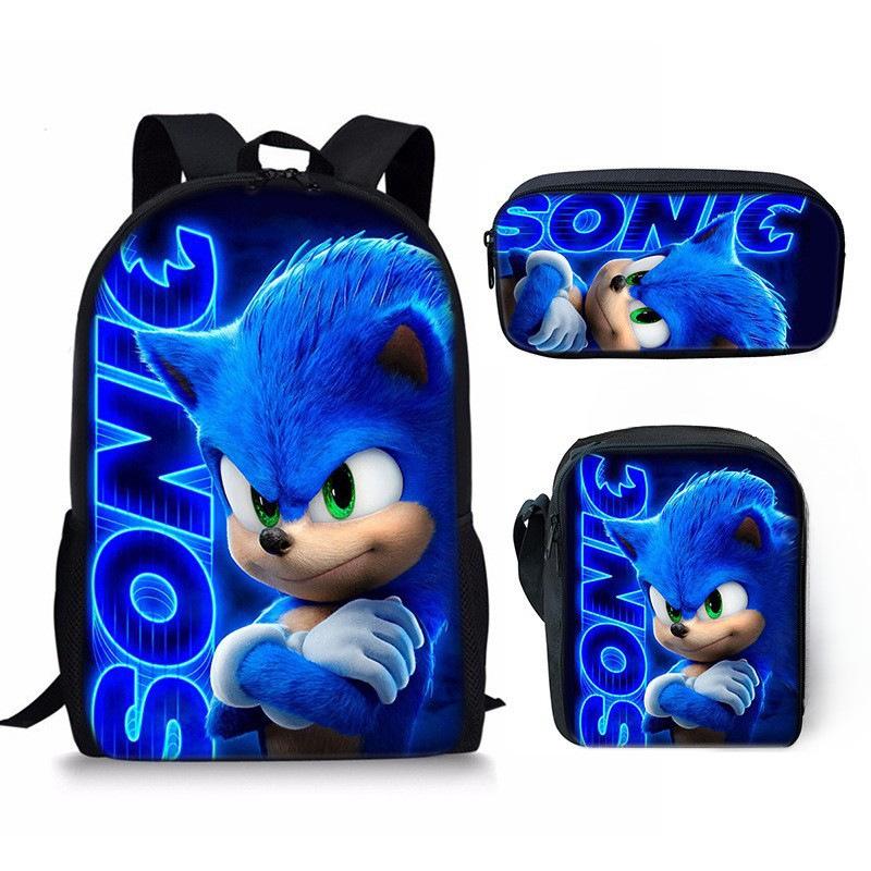 Sonic Sonic Primary School Bag Three-Piece Set, Animation Cartoon Backpack, Shoulder Bag Pencil Case