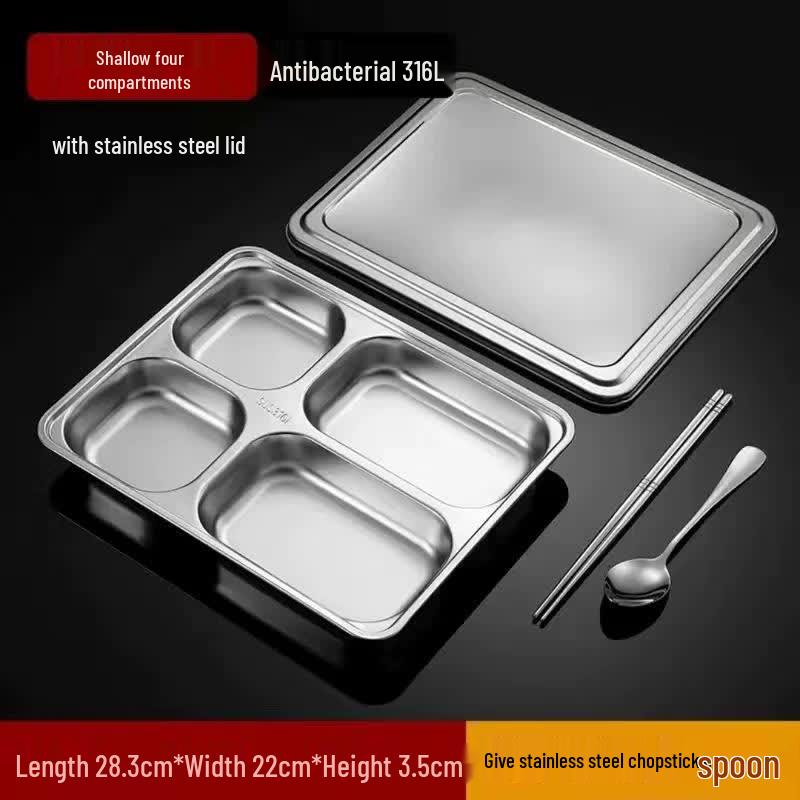 HANDUNYOU 316 Stainless Steel Compartment Meal Plate