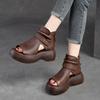 Summer Thick Soled Hollow-out Sandals Women Genuine Leather Breathable Peep Toe Comfortable Platform Shoes