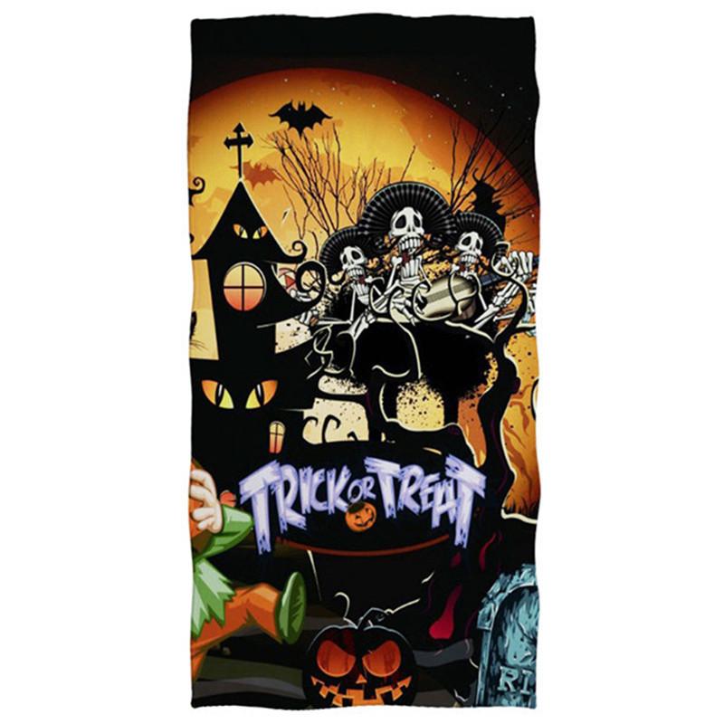 Halloween Theme Beach Towel Skull Pumpkin Castle Witch and Ghost Design Large Soft Quick Dry Bath Towel for Women Girls Kid Gift