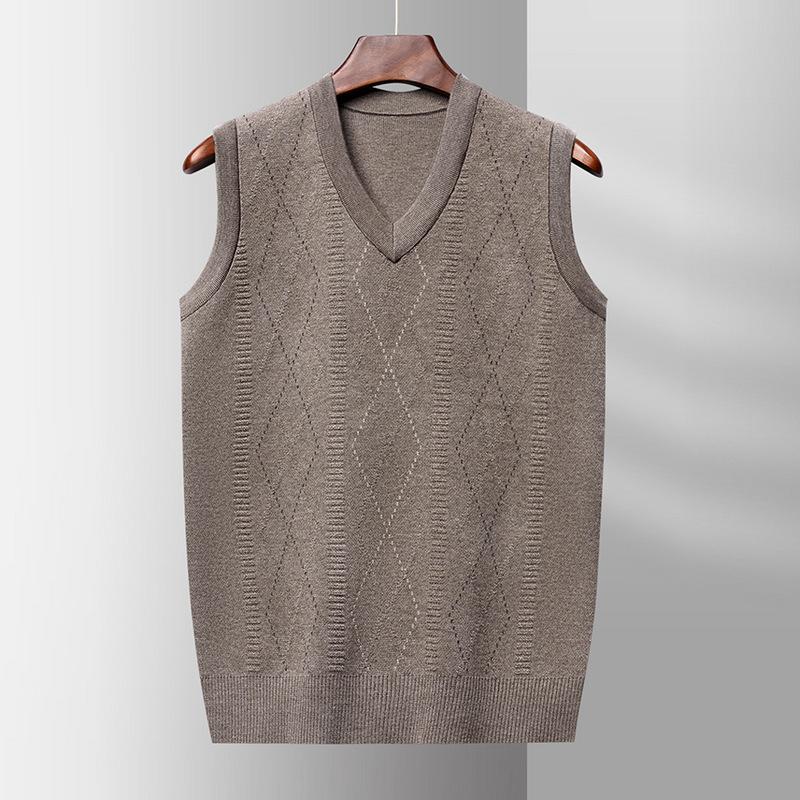Autumn New Middle-aged and Old Men's V-neck Thick Vest Knitted Jacquard Vest Sleeveless Top Men's Wear