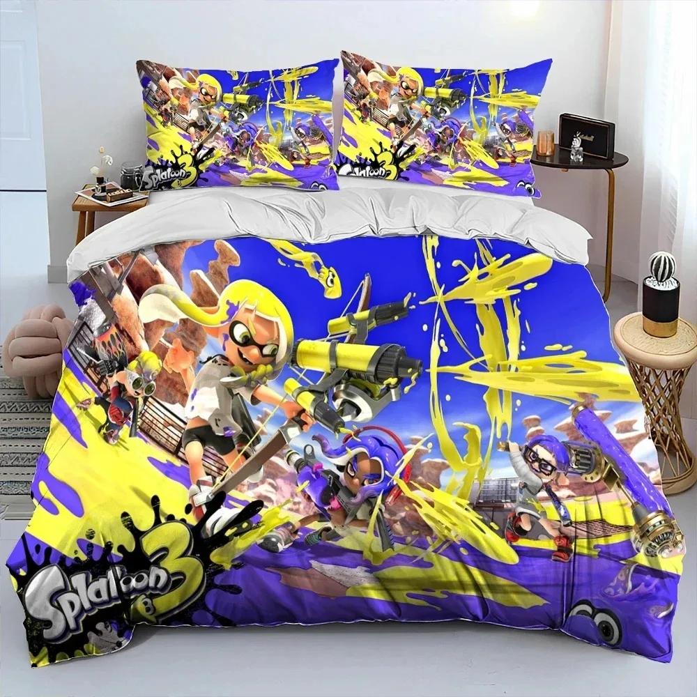 S-Splatoon Cartoon Bedding Set Boys Girls Twin Queen Size Duvet Cover Pillowcase Bed Boys Adult Fashion Home Textileextile