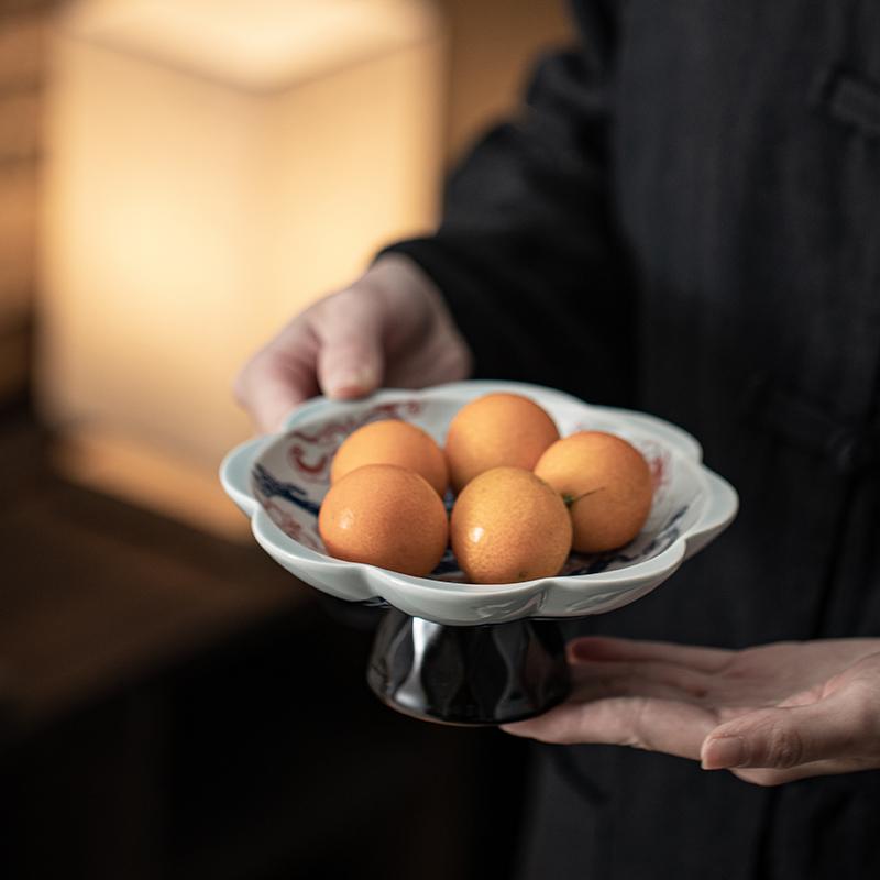 Chinese Blue and White Porcelain Fruit Plate Living Room Office Table Dessert Candy Cake Tea Tray Delicate Ceramic Snack Tray
