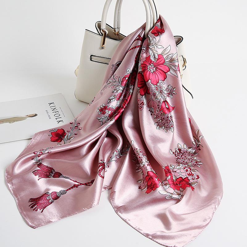 Chinese Style 90 * 90cm Large Square Scarf Simulated Silk Scarf Shawl Spring Autumn New Style Ribbon Cloak Turban Femme Sj114